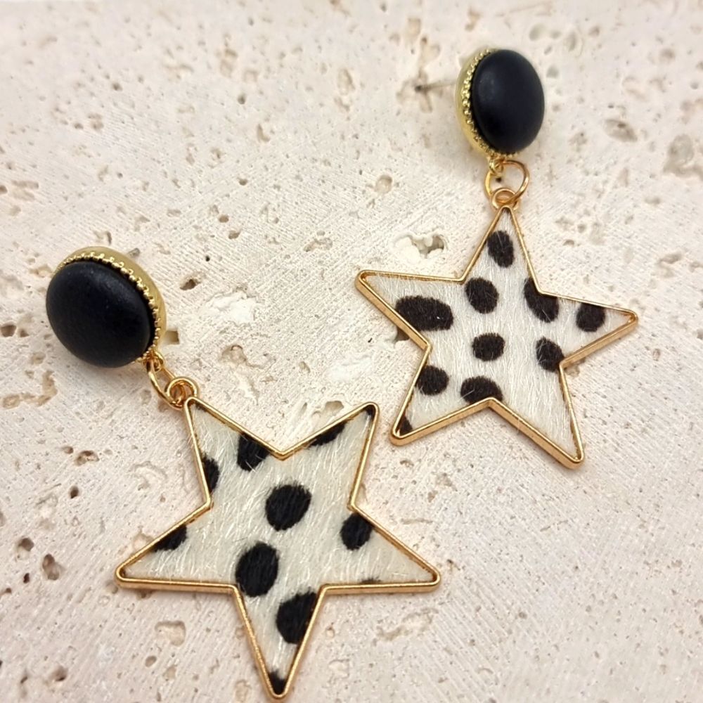 FREE PEOPLE City slickers faux cow hyde star earrings | NWOT